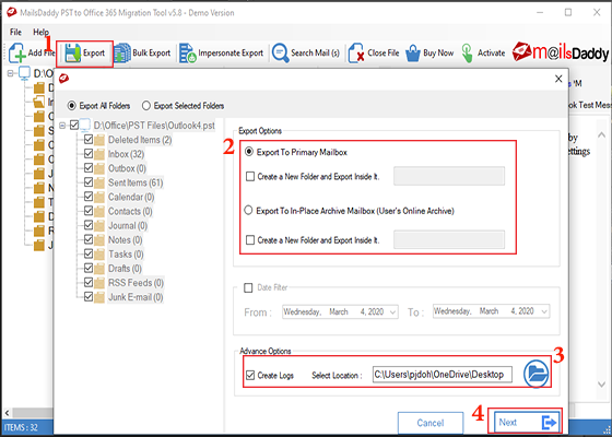 Export PST to Office 365