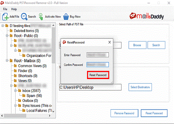 Eenter new password and click reset